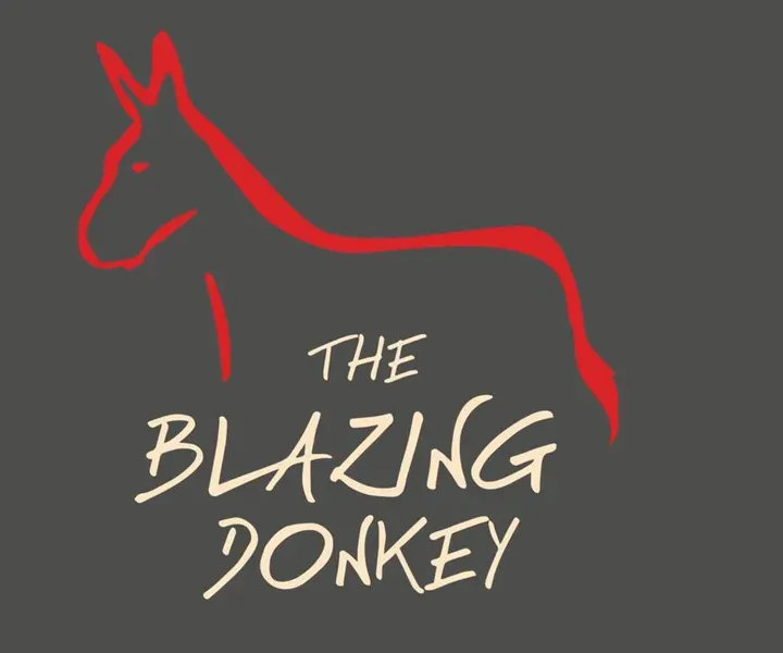 The Blazing Donkey house mark: a red line drawing of a donkey above hand-lettered type.